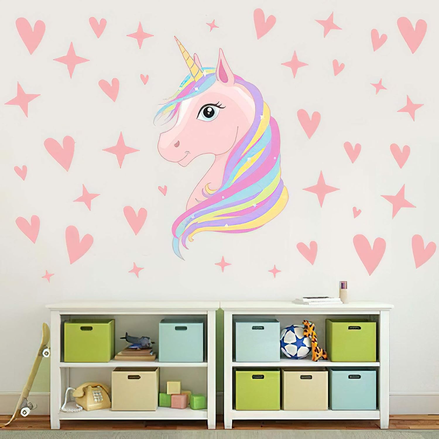 Senua Pink Unicorn Wall Decals Stars Love Hearts Stickers for Girls Babies Children Teens Kids Bedroom Nursery Christmas Birthday Party Decoration - Image 4