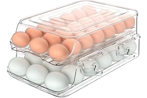 GleeNflux Egg Holder for Fridge, Foldable Automatic Rolling Egg Container for Refrigerator, Stackable Large-Capacity Egg Organizer Tray, Durable Clear Plastic Dispenser (3 dozens)
