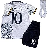 LeenBD Mbappe No #10 Special White Edition Kids Soccer Jersey Shirts Football Futbol Socks Set Youth Sizes
