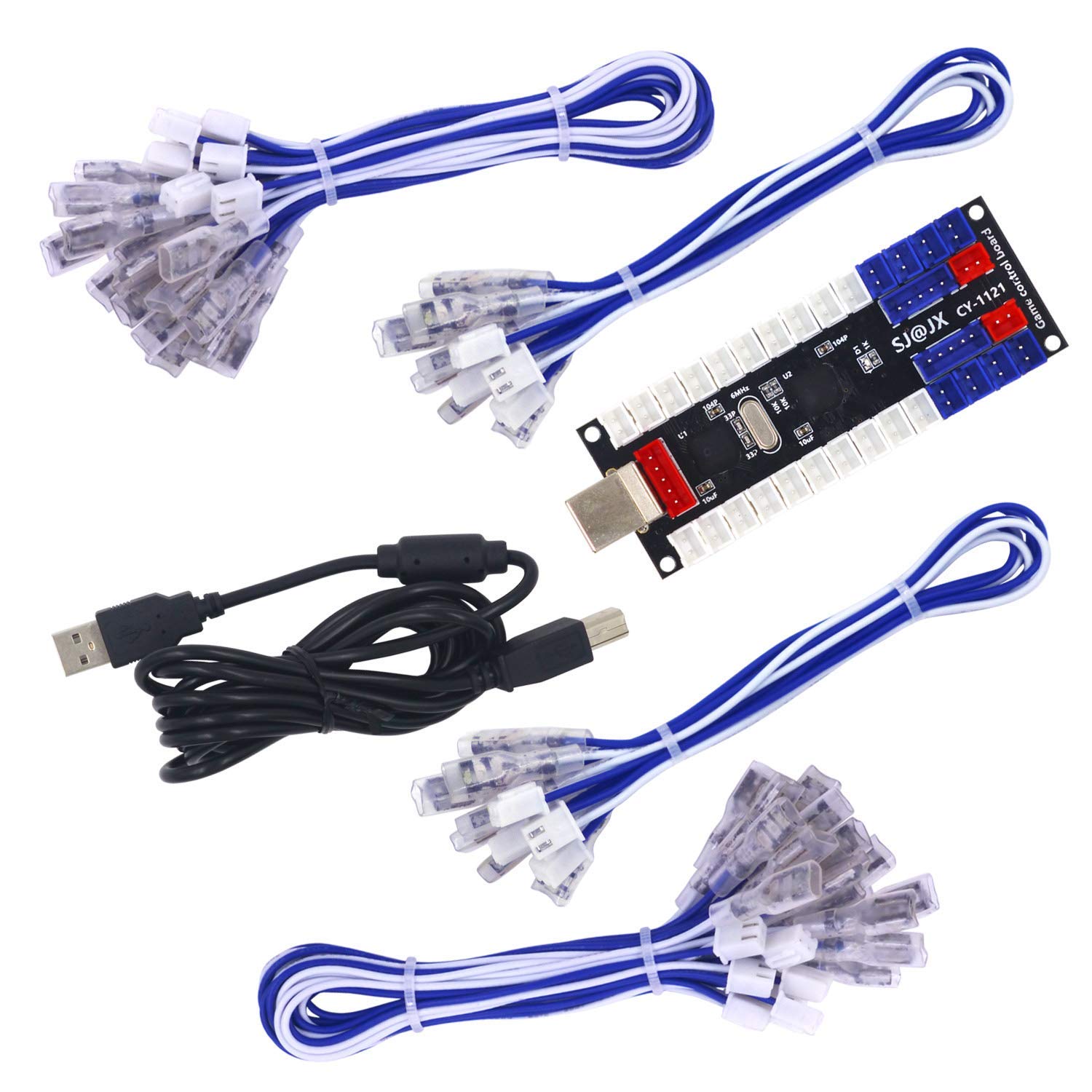 SJ@JX 2 Player Arcade USB Encoder Board Zero Delay Game Controller DIY Kit 20x Button Cable 2X Joystick Cable for Retro Pie PC MAME Raspberry Pi