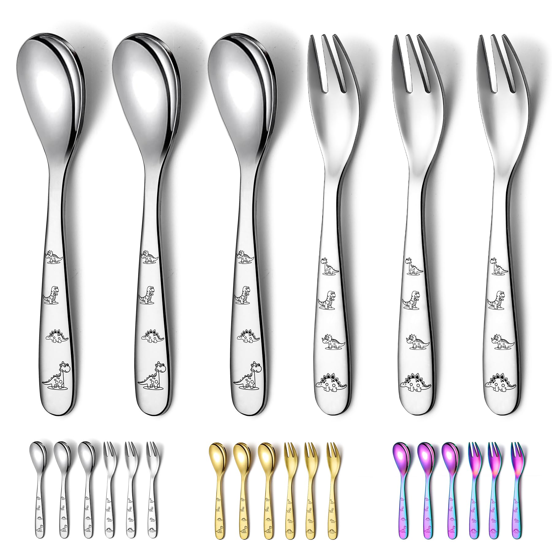 Evanda Toddler Cutlery Set 6 Pcs, Stainless Steel Kids Cutlery Set, Include Forks and Spoons, Smooth Edge Childrens Cutlery Set Dishwasher Safe