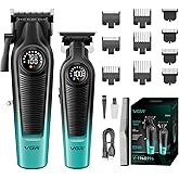 VGR Hair Clippers for Men & Hair Trimmer Set, Cordless Barber Combo with LED Display, Ceramic & Titanium Blades, 7000RPM, Type-C Rechargeable, Home & Professional Hair Cutting Kit, V-196 & 996(Green)