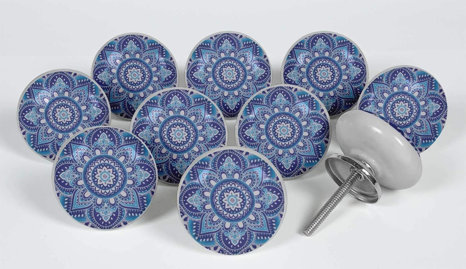 Ferretería IBA Indianbeautifulart azul flor y hojas mandala Tiradores