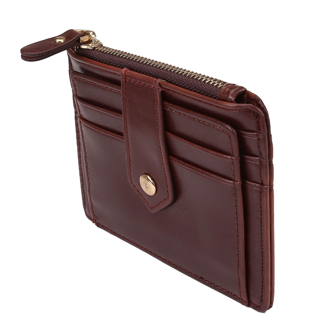 Faleto Portable Leather Credit Card Holder Wallet Bussniss Cards Holder Organizer for Men& Women With Zipper Pocket