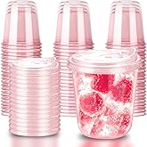 Xuelimei 12oz Disposable Stemless Glasses With Strawless Sip Lids,PET Disposable Drinking Cups,Clear Plastic Wine Glasses for Parties Birthday,Wedding,Meeting,Christmas Party Supplies. (50, Pink)
