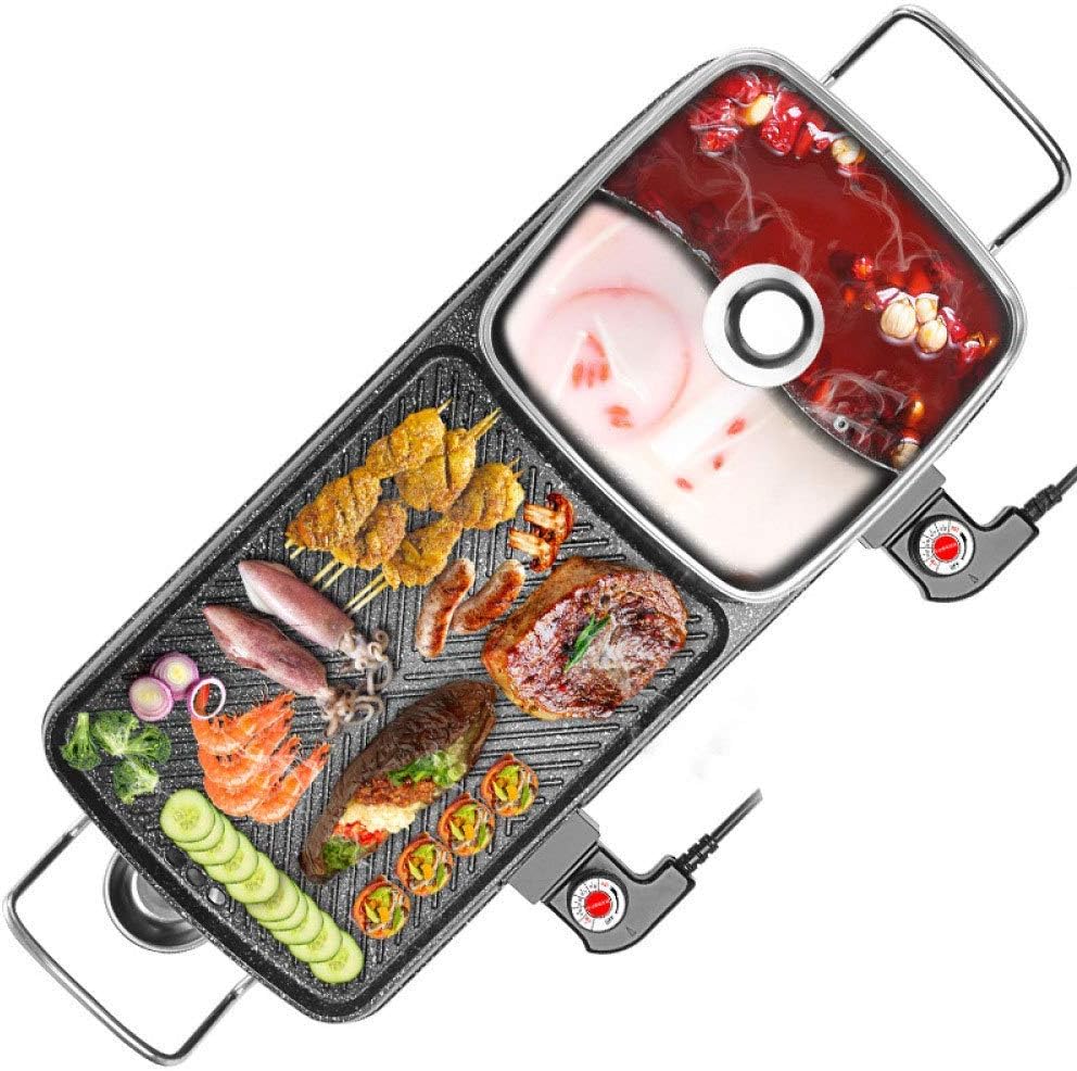 Electric Grill, Household Grilled Fish Plate 2 in 1 Multi-Function Electric Hot Pot Barbecue Shabu-shabu, Barbecue 2200W
