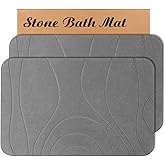 HUMIGA Stone Bath Mat, 2 Pack Diatomaceous Earth Shower Mat, Non-Slip Super Absorbent Quick Drying Bathroom Floor Mat, 24x15, Grey