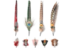 YESCRIBIR Hat Feathers, 9 Pcs Assorted Long Natural Feather Packs Accessories for Fedora, Cowboy, Open Road, Borges, Scott, Oktoberfest, Trilby Hats