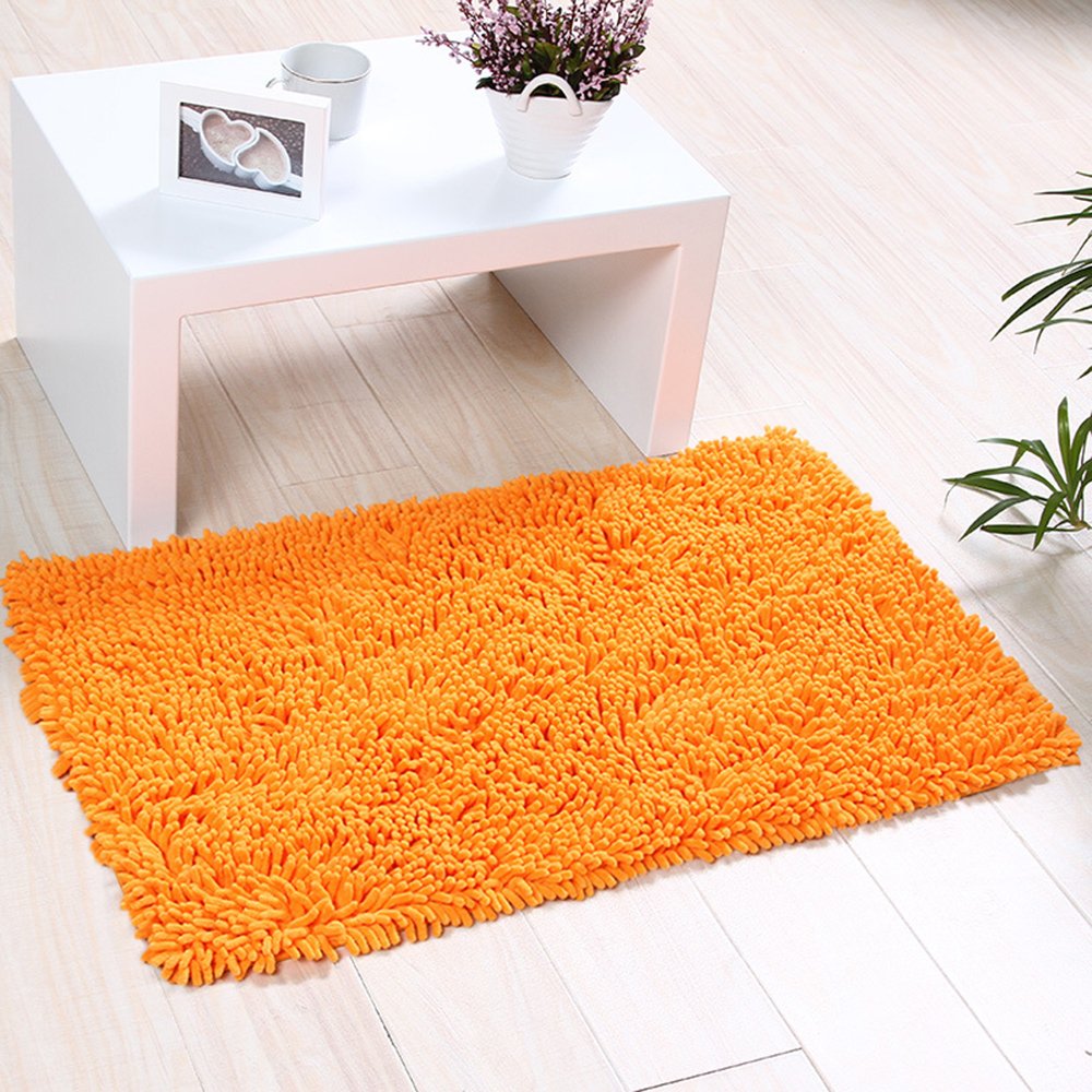 ele ELEOPTION Soft Shag Bath Mat Rug Kitchen Rug Door Way Feet Mat Anti-slip Strip Absorbent Doormat Bathroom Shower Rugs Shaggy Carpet (45 * 70 CM) (Orange)