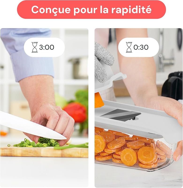 Pro - Mandoline Cuisine, Coupe Julienne et Râpe 6-en-1