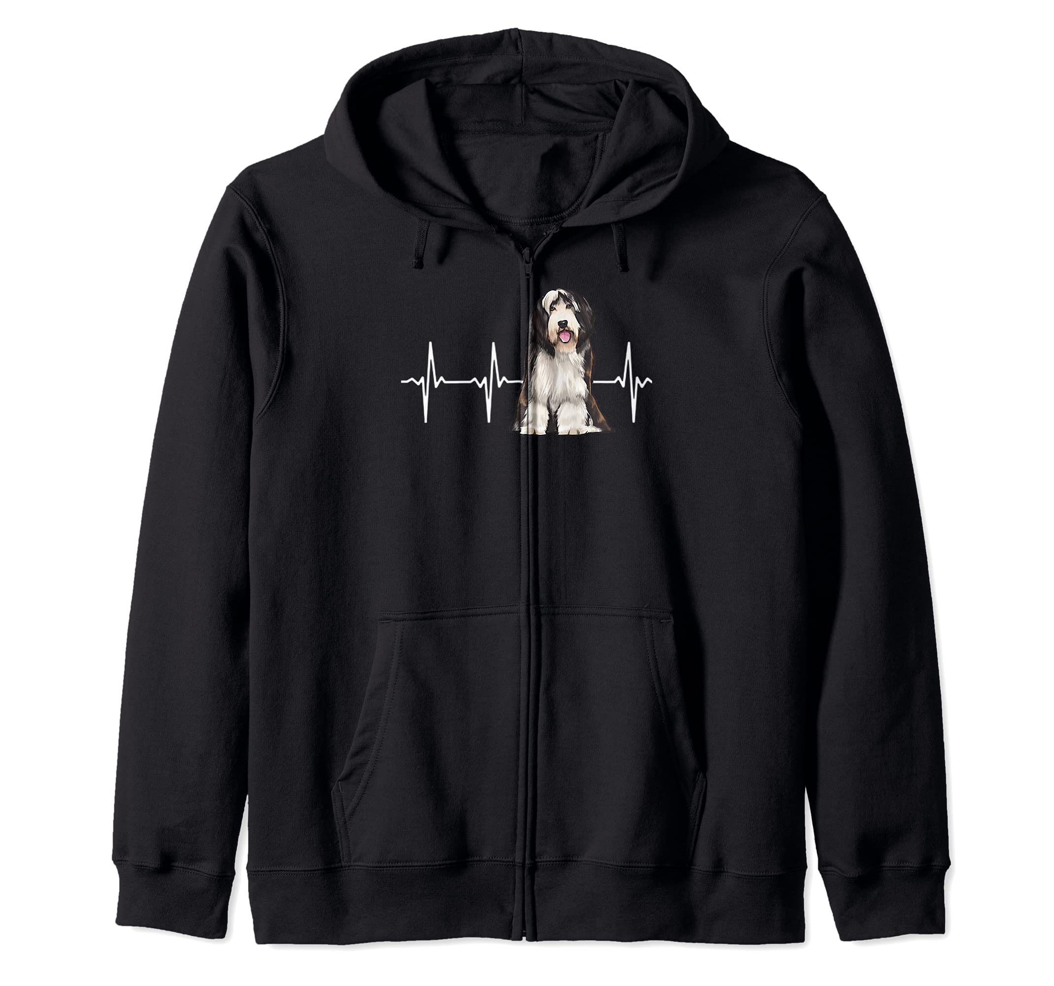 Bearded Collie Heartbeat Dog Lover Zip Hoodie