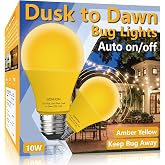 Gonhom Dusk to Dawn Bug Light Bulb Outdoor,2 Pack Amber Bug Light Bulb,Auto On/Off,10W(100W Equivalent),E26 Base,Bug Lights for Outside.Home Hallway Porch Lights.Decorative Lamps.Bedroom