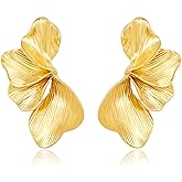 FILMOON Statement Flower Studs Earrings for Women Gold Plated Flower Drop Earring Textured Chunky Floral Boho Jewelry