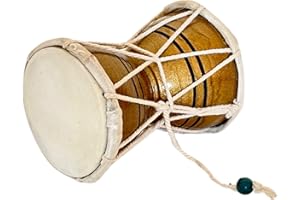 6 Inch Small Handmade Traditional Authentic Wooden & Leather Classical Indian Folk Dumroo Damroo Damaru Hand Drum Percussion 
