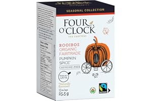 Four O'Clock Pumpkin Spice Rooibos Herbal Tea, Organic, Fairtrade, Fall Seasonal Collection, Holiday Edition, Kosher, Gluten-