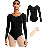 Vavewee Women Black Ballet Leotard with Tights for Dance Long Sleeve Dancewear,Adult S-XXL
