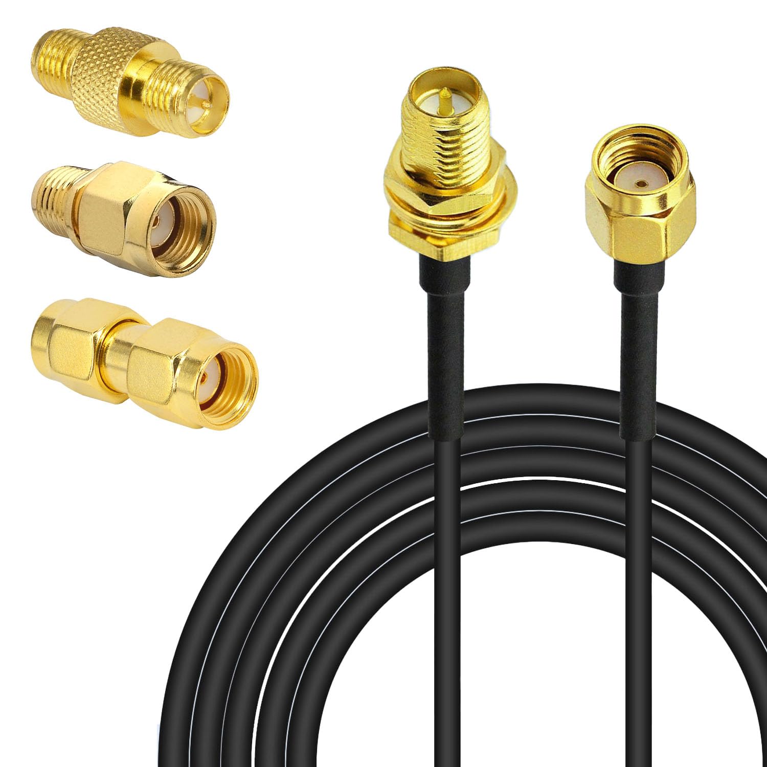 YILIANDUO RP SMA Coax Cable Male to Female WiFi Antenna Extension Cable RG174 Coaxial Cable 3M + 3PCS RP-SMA RF Adapter Set for 4G LTE Router/ 5G Modem/WiFi Antenna