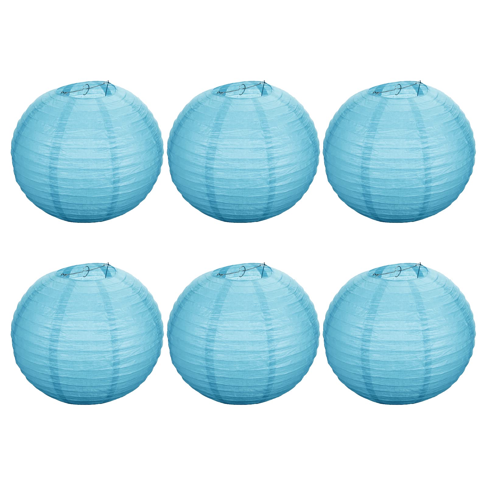 PATIKIL 16 Inch Paper Lanterns, 6 Pack Round Folding Hanging Lamp Shade for Wedding Home Party Festival Celebration, Light Blue