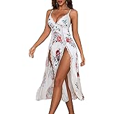 Rigeri Womens Lingerie Silk Nightgowns for Women Long Babydoll Chemise Lace Sleepwear with High Split S-XXL