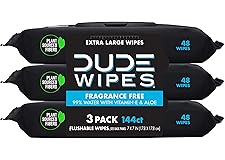DUDE Wipes Flushable Wipes - 3 Pack, 144 Wipes - Unscented Wet Wipes with Vitamin-E & Aloe for at-Home Use - Septic and Sewer