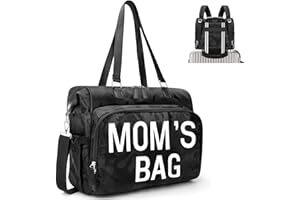 Pripher Mom‘s Diaper Bag 4 in 1 Diaper Baby Tote, Hospital Bag for Labor & Delivery, Large Waterproof Baby Travel Weekender with 3 Insulated Pockets, Camo Black