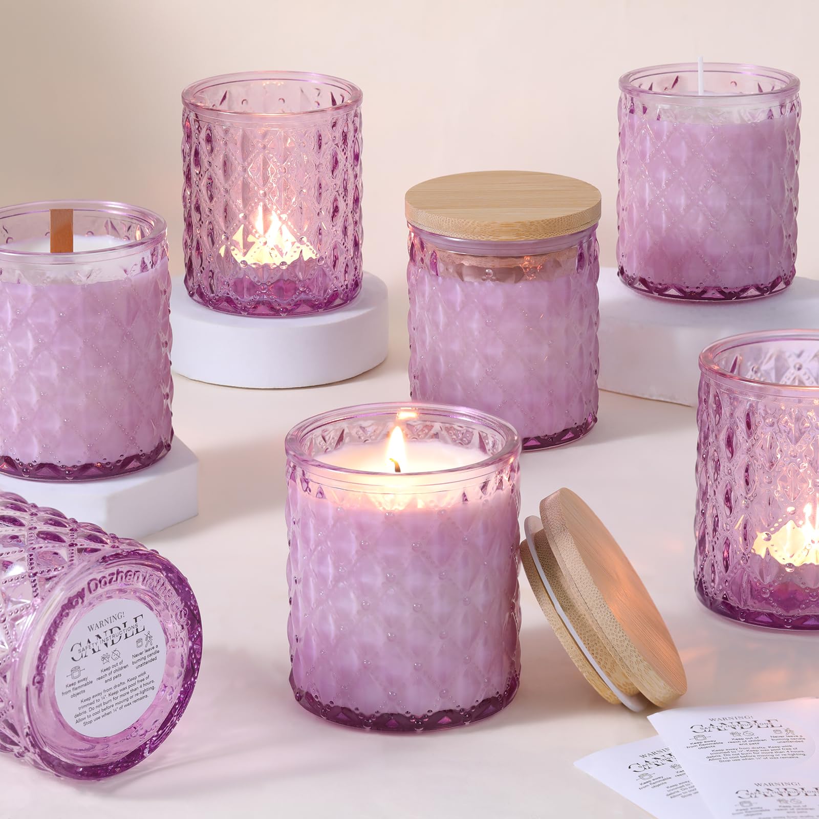 Photo 1 of MATAHUM 8 Pack Purple Candle Jars for Making Candles, 7 OZ Empty Glass Candle Making Jars with Bamboo Lids for Candle Making Supplies, Candle Containers Vessels for Home DIY Decoration