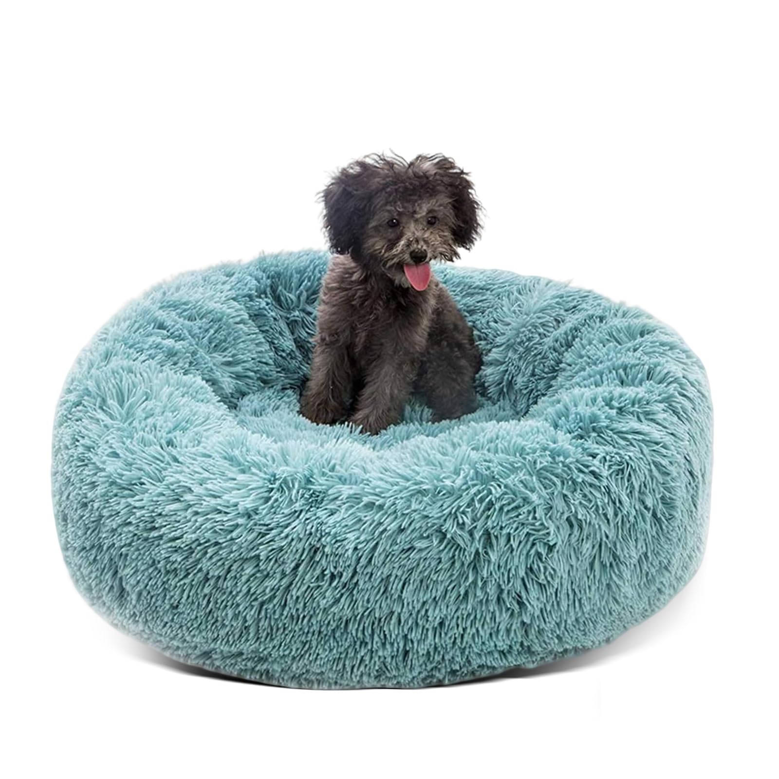 PETCUTE Dog Cat Bed Indoor Plush Donut Kennel Soft Calming Cuddler Washable Non-Slip Waterproof Blue M