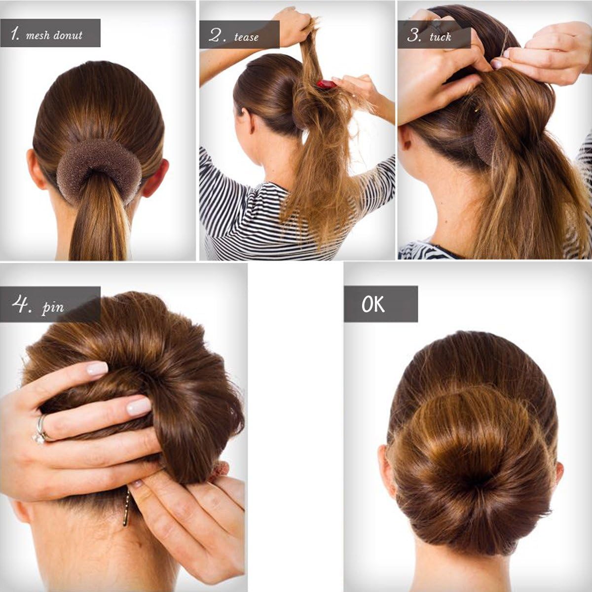 Qy 3pcs Dark Brown Color Hair Mesh Chignon Donut To Make Hair Bun