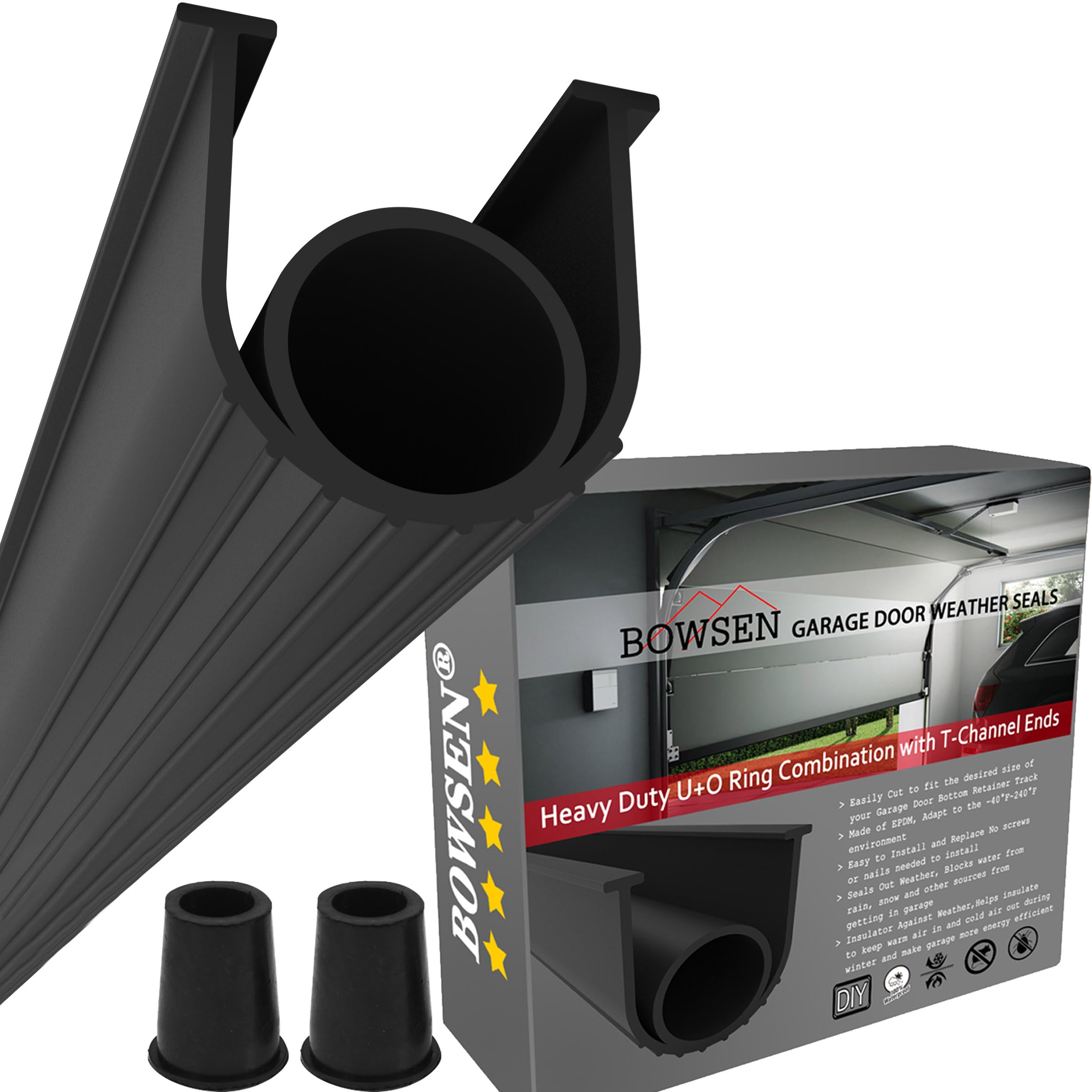 BOWSEN Garage Door Bottom Seal Weatherproofing Threshold Buffering Replacement Black 5/16 Inch T-End,16ft Long