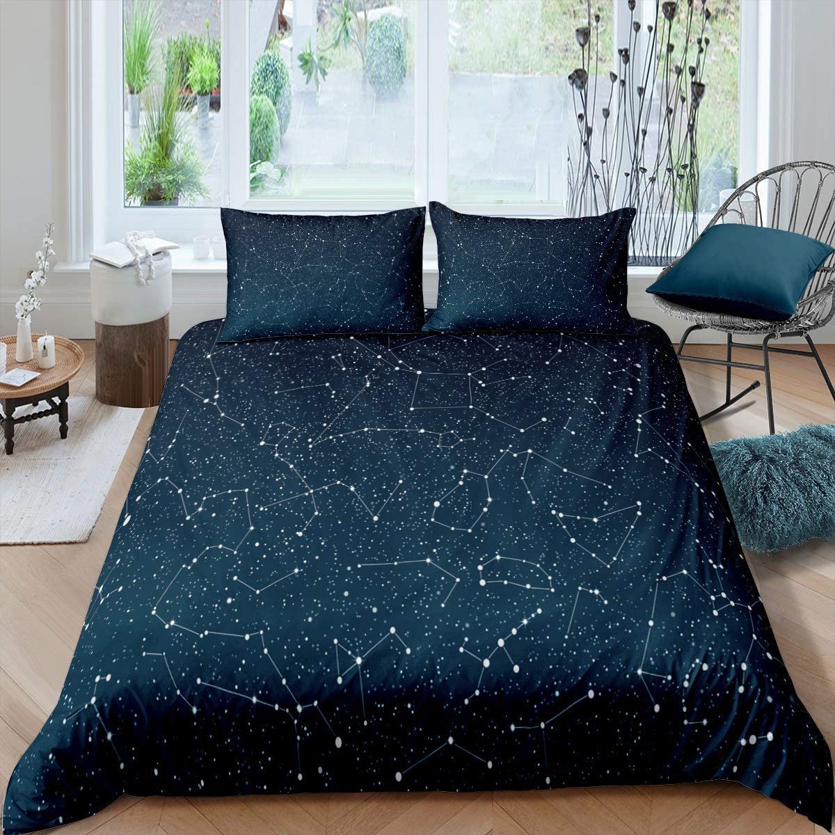 Homemissing Galaxy Duvet Cover Starry Sky Constellation Bedding Set Dark Blue Outer Space Bedding & Linen For Boys Girls Kids Milky Way & Linen Single Size