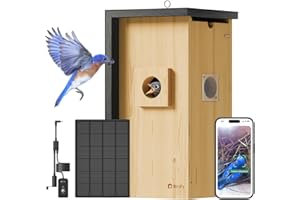 Birdfy Bird House with Camera Solar Powered with Iron Guard for Outside, AI Identify, 1080P HD & Night Vision for Bluebird Finch Swallow Wren Chickadee Nesting Watching, Auto Detect & Notify