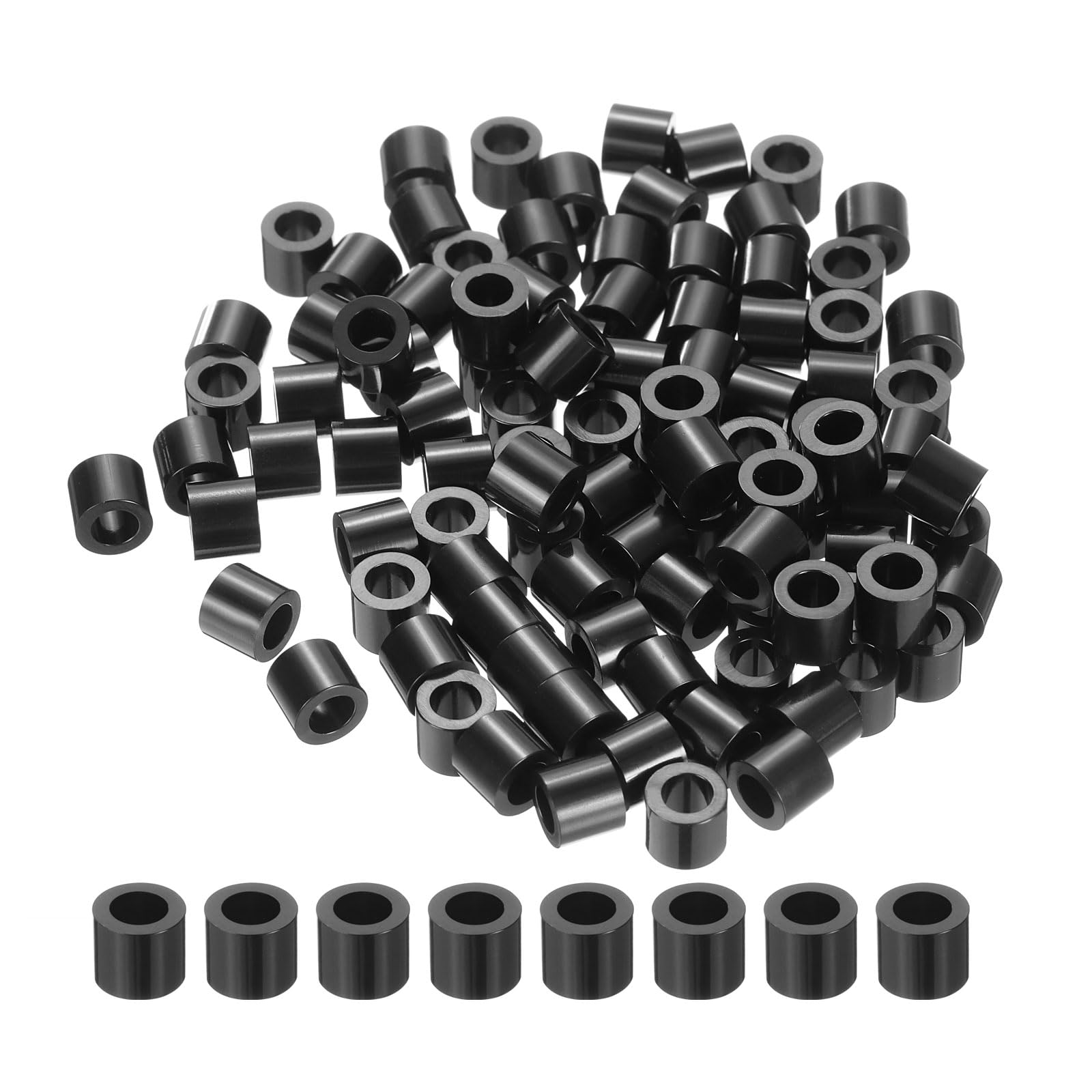 Photo 1 of uxcell 100pcs Nylon Round Spacers 4mm ID, 7mm OD, 6mm Height Screws Spacers Without Threaded, Plastic Spacer for M4 Screws, Black