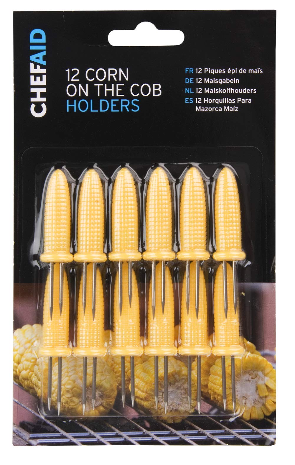 Chef Aid Corn Cob Forks, Stainless Steel Corn Forks for holding Corn on the Cobs, Pack of 12 Skewer style forks, Perfect for BBQ, Parties and Buffets