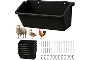 NZJWZS Hanging Chicken & Goat Feeder Troughs 5Qt – Durable Plastic Livestock Feed & Water Buckets with Metal D-Clips for Fence – Pig Deer Goose Duck Poultry Farm Supplies (6 Pack)