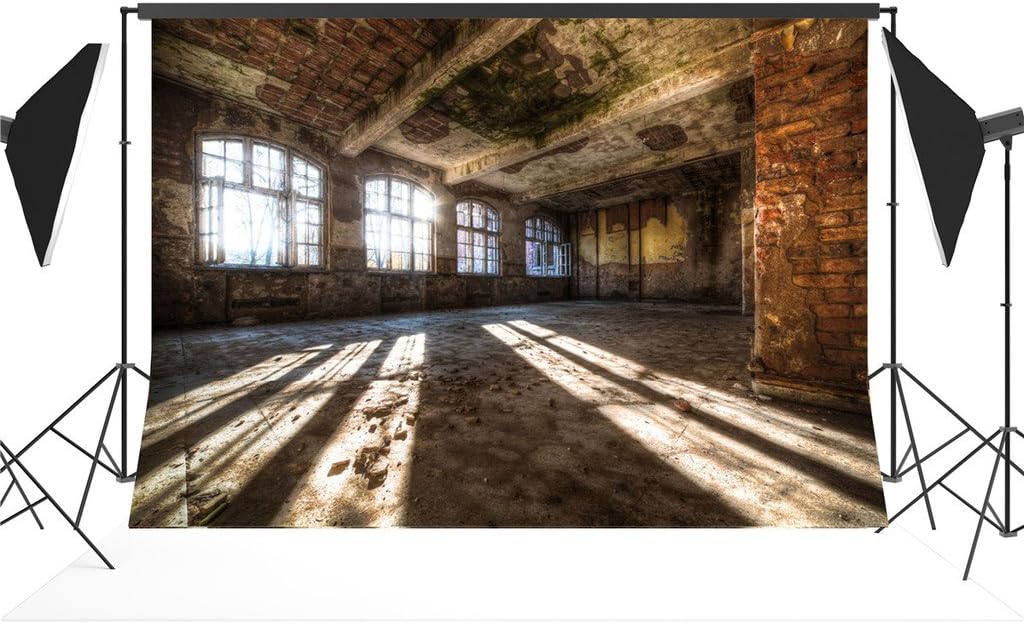 CapiSco Abandoned Building Retro Ruin Indoor Studio Photography Background Computer-printed Poly Fabric Seamless Backdrop 9X6FT RT14B