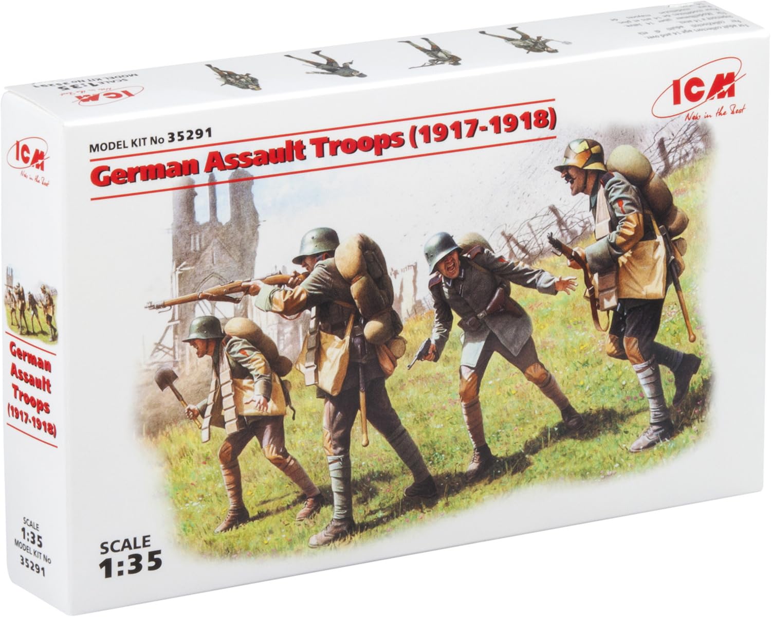 ICM Models ICM35291 (-) 1:35-German Assault Troops (1917-1918) 4 Figs, 14 x 14 x 52 millimetres