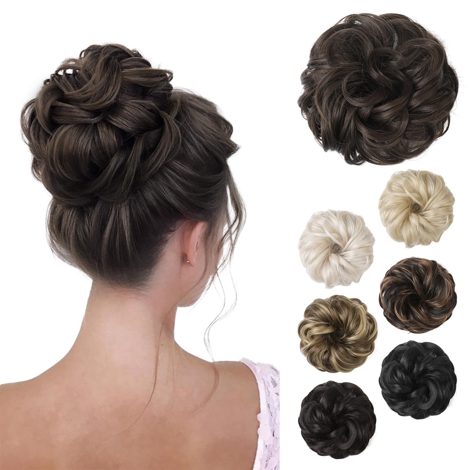 REECHO Thick Synthetic Ponytail Extensions - Messy Hair Bun Donut - Dark Brown