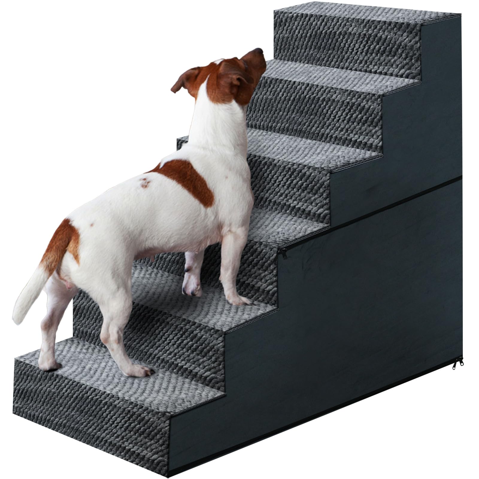 Photo 1 of 28" H Dog Stairs for Small and Medium Dogs 6-Step Ramps for High Beds and Couch Non-Slip Extra Wide Pet Stairs for Old Dogs and Puppy and Cat - Stable & Durable with Machine Washable Cover Indoor