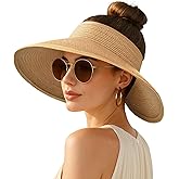 Women's Sun Visor Hats Wide Brim Straw Beach Hat Ponytail Hats for Women Foldable Floppy