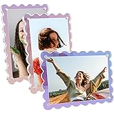 AetJxixee Acrylic Picture Frames 3 Pack 4x6 inch Scalloped Iridescent with Detachable Stand, Vertical and Horizontal Tabletop Display, Magnetic Photo Frames for Café/Home/Weeding/Party