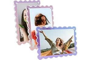 AetJxixee Acrylic Picture Frames 3 Pack 4x6 inch Scalloped Iridescent with Detachable Stand, Vertical and Horizontal Tabletop Display, Magnetic Photo Frames for Café/Home/Weeding/Party