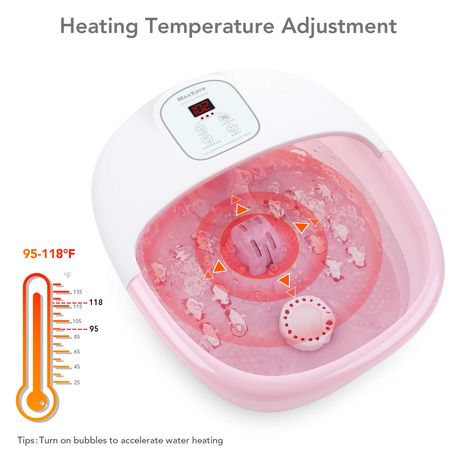 Foot Spa Bath Massager with Heat Bubbles Vibration and 14 Massage Rollers to Soothe Tired Feet Pressure, Pain with Adjustable Temperature Pedicure Soaking Tub for Home Office Use - Pink: Beauty