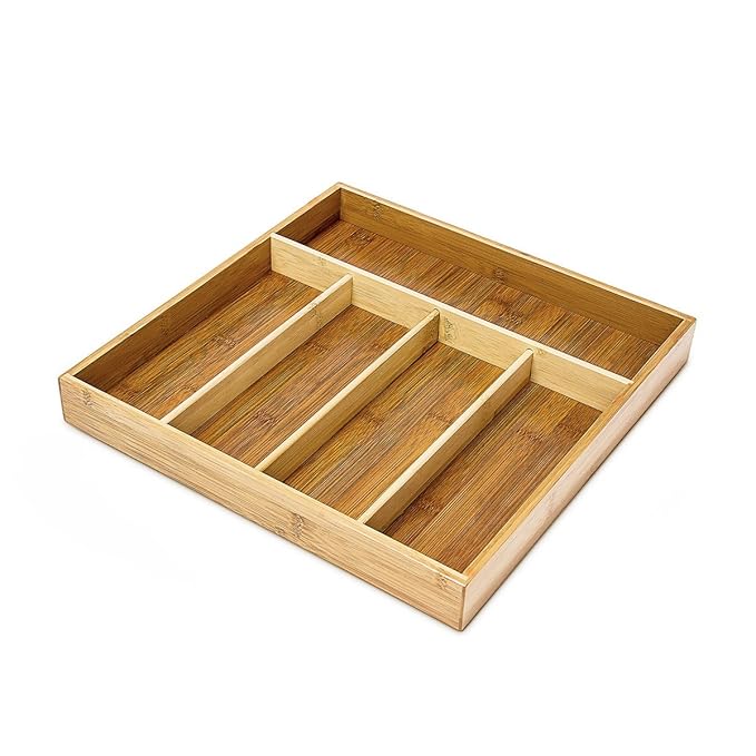 Relaxdays Besteckkasten mit 5 Fächern HxBxT: ca. 4 x 34 x 33,5 cm Besteckeinsatz aus Bambus als Schubladenorganizer und Beste