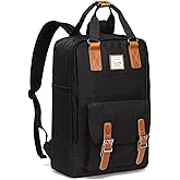 VASCHY School Backpack for Men and Women, Unisex Vintage Water Resistant Casual Daypack Rucksack Bookbag for College Fits 15inch Laptop Black