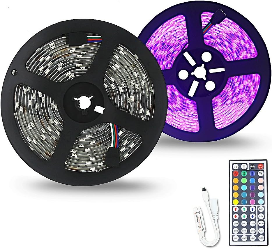 XYZER Waterproof RGB LED Strip Light Kit with 44 Keys Mini IR Controller (16.4 ft,150 LEDs, Color Changing RGB SMD 5050, Dimmable & Dynamic, 36W Power Supply Included)