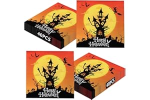 WUHUZSM 80Pcs Halloween Napkins | Happy Halloween Paper Napkins Disposable Black Orange Castle Bat Spider Dinner Table Decor