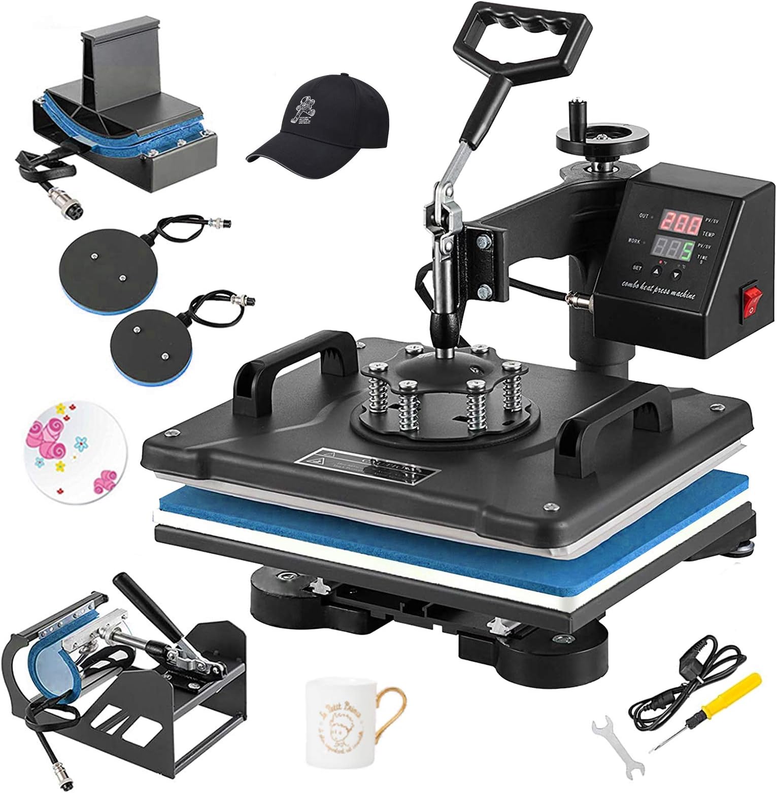 ABDQPC Heat Press Machine 12 X 15 inch 5 in 1 Digital Combo Swing-Away Presser Mug Hat Press Multi-Functional Sublimation T Shirt Heat Press Machine