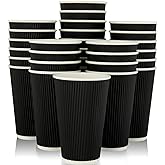 JollyPack 60 Pack 16 oz Paper Coffee Cups, Black Disposable Beverage Cups with Insulated Ripple Wall for Coffee, Tea, and Hot Chocolate