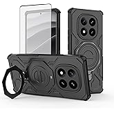 Asuwish Phone Case for Xiaomi Redmi Note 14 Pro Plus 5G with Tempered Glass Screen Protector Cover and Magnetic Ring Holder Kickstand Protective Hard Cell Accessories 14Pro 14Pro+ Pro+ Women Black
