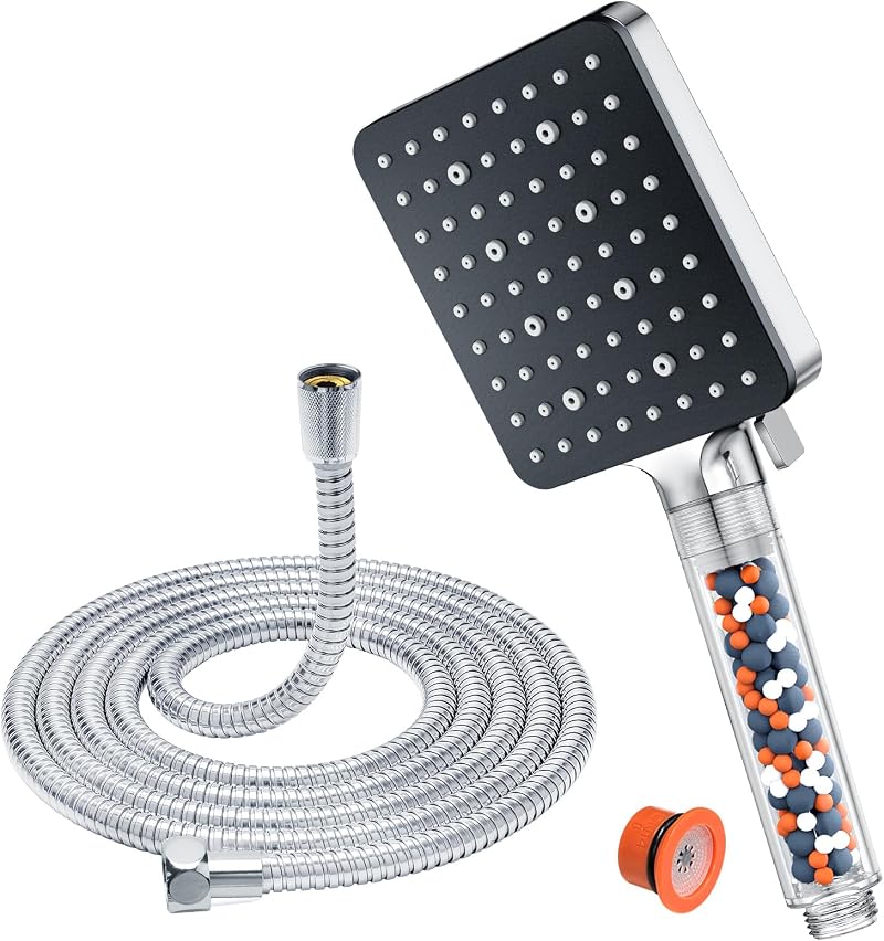 YEAUPE PRO Shower Head and Hose 1.6m with Filter Square High Pressure 6 Modes
